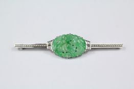 A White Gold Chinee Jade and Diamond Brooch