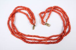 Antique Three-Strand Coral Necklace