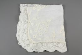 A Fine 19th Century French Lace-Whitework Marriage Handkerchief