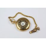 A Continental 18ct Yellow Gold and Enamel Self-Wind Half Hunter Pocket Watch