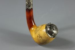Antique Continental Amber and Silver Collared Pipe