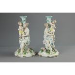 Two Continental Porcelain Candle Sticks