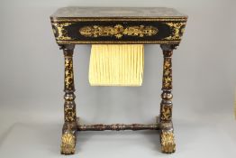 A French 19th Century Chinoiserie Lacquer Sewing Table