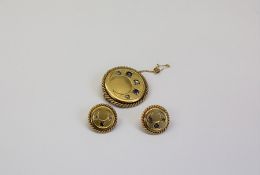 14ct Gold Diamond, Sapphire Brooch and Earrings