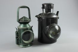 A Wakefield's of Birmingham Green Enamel-Painted Railway Lantern