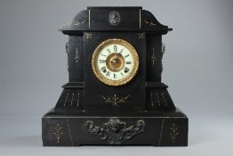 A Large Victorian Slate Mantel Clock