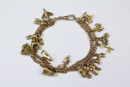 A Vintage 9ct Yellow Gold Double Chain Charm Bracelet