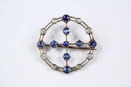Antique 9ct Yellow Gold Diamond and Sapphire Brooch