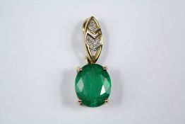 A 9ct Yellow Gold Emerald and Diamond Pendant