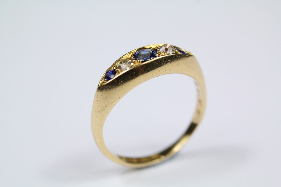 Antique 18ct Yellow Gold Sapphire and Diamond Ring - Image 3 of 3