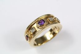 A 9ct Gold Brooks and Bentley Coronation Diamond, Semi-Precious Stone Ring