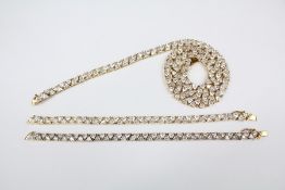 A Silver Gilt and CZ Necklace and Double Bracelet Set