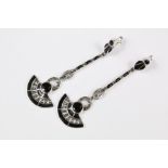 A Pair of Art Deco-Style Silver and Onyx Earrings