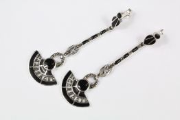 A Pair of Art Deco-Style Silver and Onyx Earrings