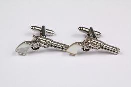 A Pair of Sterling Silver and Mother of Pearl Cufflinks