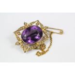 An Edwardian 9ct Amethyst and Seed Pearl Brooch