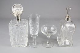 Two Silver-Collared Cut-glass Decanters