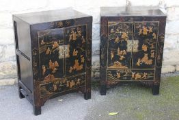 A Pair of Chinese Black Lacquer Cupboards