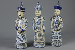 Three Antique Chinese Blue and White Ceramic Figures