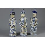 Three Antique Chinese Blue and White Ceramic Figures