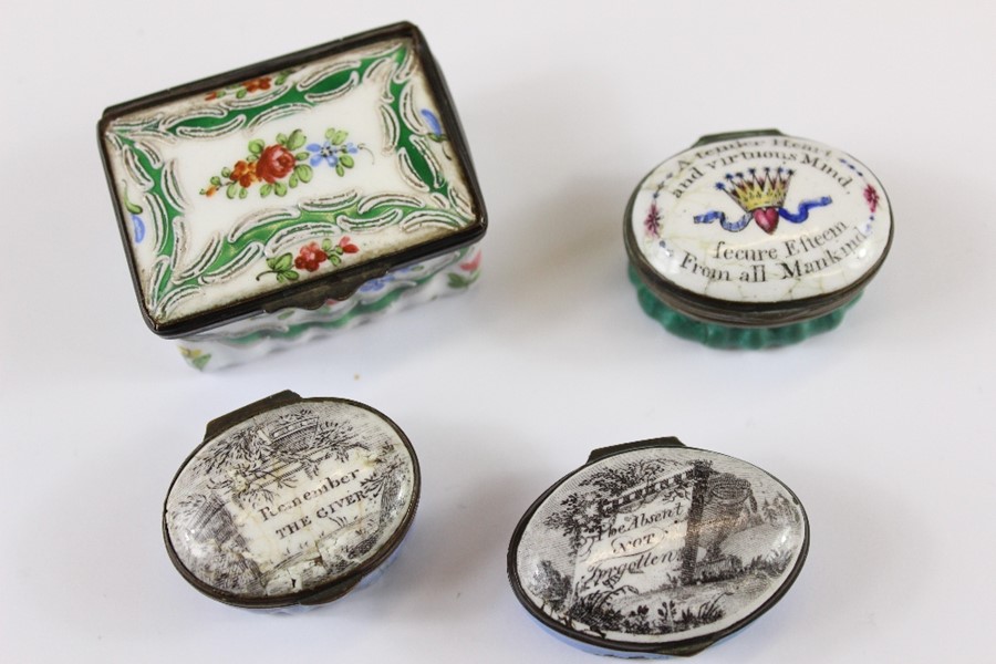 Three Georgian Bilston Enamel Mirrored Patch Boxes