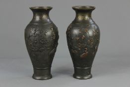 A Pair of Japanese Bronzed Vases