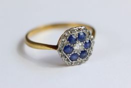 Antique 18ct Yellow Gold Cornflower Sapphire and Diamond Ring
