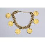 An 18ct Yellow Gold Double Chain Link Iranian Coin Bracelet
