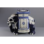 A Blue and White Porcelain Elephant Plant Stand