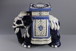 A Blue and White Porcelain Elephant Plant Stand