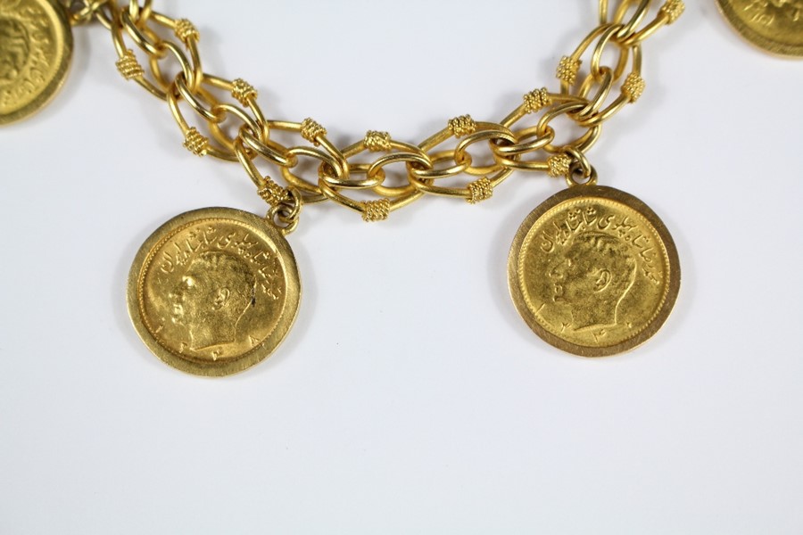 An 18ct Yellow Gold Double Chain Link Iranian Coin Bracelet - Image 3 of 8