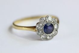 Antique 18ct Midnight Blue Sapphire and Diamond Ring