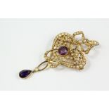 An Edwardian 15ct Gold Amethyst and Seed Pearl Pendant