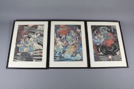 Toyohara Kunichika (1835-1900) Woodblock Triptych