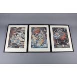 Toyohara Kunichika (1835-1900) Woodblock Triptych