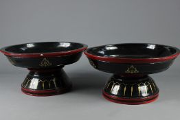 Two Black Lacquer and Gilt Lacquer Serving Bowls