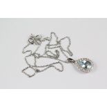 18ct White Gold Tear Shape Aquamarine and Diamond Pendant Necklace