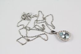 18ct White Gold Tear Shape Aquamarine and Diamond Pendant Necklace