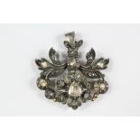 Antique Silver and Rose-cut Diamond Pendant, the floral pendant set with a teardrop diamond,