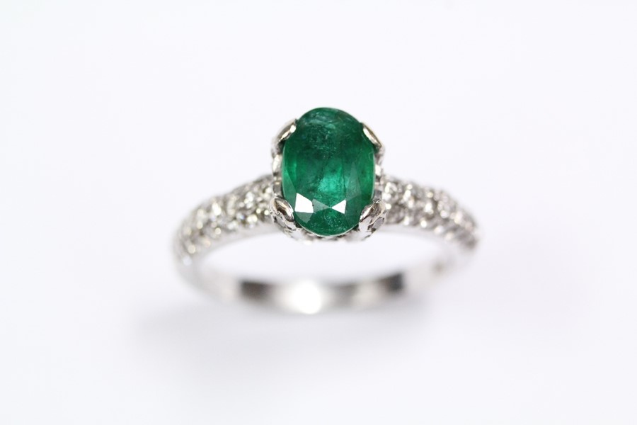 An 18ct White Gold Emerald and Diamond Ring