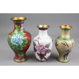 Three 20th Century Cloisonne Vases