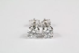 A Set of 1ct Platinum and Diamond Ear Studs