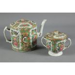 Antique Cantonese Famille Vert Teapot and Cover