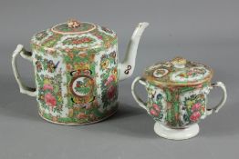 Antique Cantonese Famille Vert Teapot and Cover