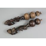 Two African Carved Gourd Rattles