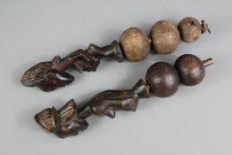 Two African Carved Gourd Rattles