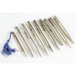 Nine Vintage Silver Propelling Pencils