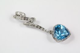 Gilan Istanbul - 18ct White Gold Diamond and Blue Topaz Pendant