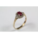 A Vintage 9ct Yellow Gold Ruby and Diamond Ring