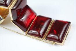 Vintage 14ct Gold and Red Amber Bracelet